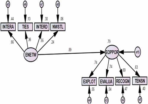 Figure A4. Measure of the direct relationship on the relationship between entrepreneurial networking and opportunity exploitation.