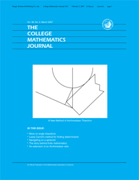 Cover image for The College Mathematics Journal, Volume 38, Issue 2, 2007