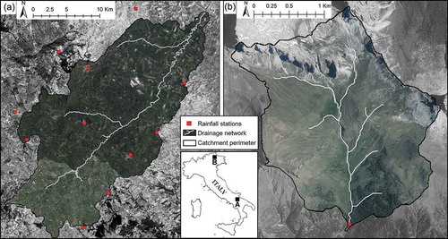 Figure 1. (a) The Carapelle catchment and (b) the Rio Cordon catchment, in Italy.