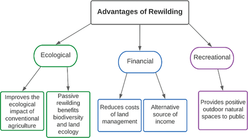 Figure 6. Thematic map of the perceived advantages of rewilding expressed by landholders in Surrey, UK.