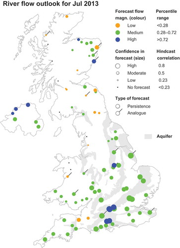 Figure 12. Monthly mean river flow forecast for the United Kingdom for July 2013, using data up to the end of June 2013.