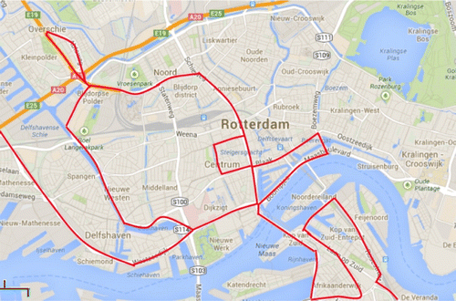 Figure 5. Route undertaken in Rotterdam.Source: Map Data@2014 Google.