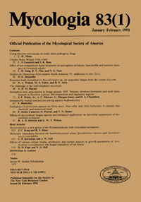 Cover image for Mycologia, Volume 83, Issue 1, 1991