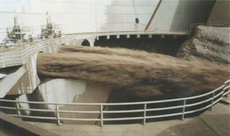 Figure 7. The irrigation outlets releasing water from Dez Dam.