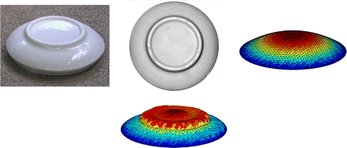 Figure 7. The bottom of the ceramic cup, its shading image, the initial shape and its reconstruction using the SSD-method.