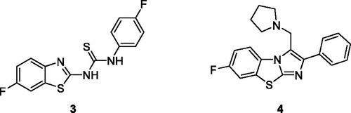 Figure 3. Substituted thiourea containing benzothiazole derivative 3 and the substituted pyrrolidine based imidazo benzothiazole derivative 4.