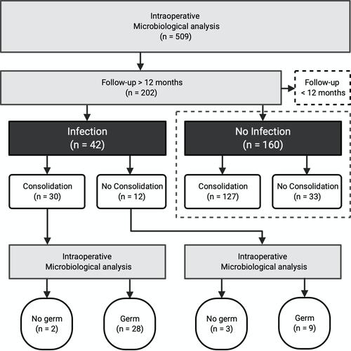 Figure 1 The patient allocation and inclusion process into individual analyses is visualized.