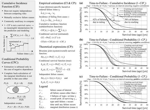 Figure 13. Overview and estimation of cumulative incidence (a) and cumulative probability curves (b, c) based on competing risk data.