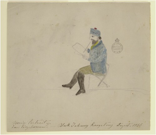 Figure 9. Johnny Dawson, [Portrait of von Guérard Sketching] 1855, watercolour and pencil, 18.2 × 20.2 cm. Mitchell Library, State Library of New South Wales, Sydney. Purchased 1913.