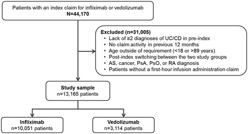 Figure 1. Patient disposition. Abbreviations. AS, ankylosing spondylitis; CD, Crohn’s disease; PsA, psoriatic arthritis; PsO, psoriasis; RA, rheumatoid arthritis; UC, ulcerative colitis.