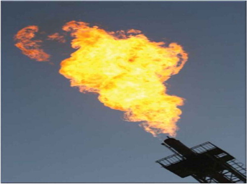 Plate 1. Sample picture of a gas flaring activity (World Bank’s Global Gas Flaring Reduction Partnership: Estimated Flared Volumes from Satelite Data, Citation2007, 2011).