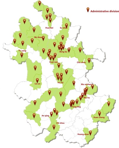 Figure 2 Layout of the county (district) administrative divisions covered by 40 survey sites.