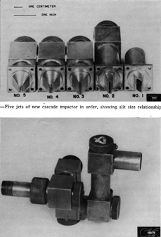 FIG. 23 Wilcox modification of the May cascade impactor, with five stages, the last of which was sonic for flow control (CitationWilcox 1953) [Reprinted with permission].