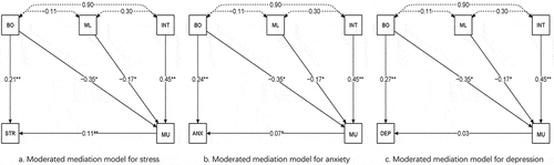 Figure 2. First-stage moderation model for three mental health variables.