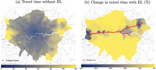 Figure 4. Changes in travel time due to the Elizabeth Line construction.