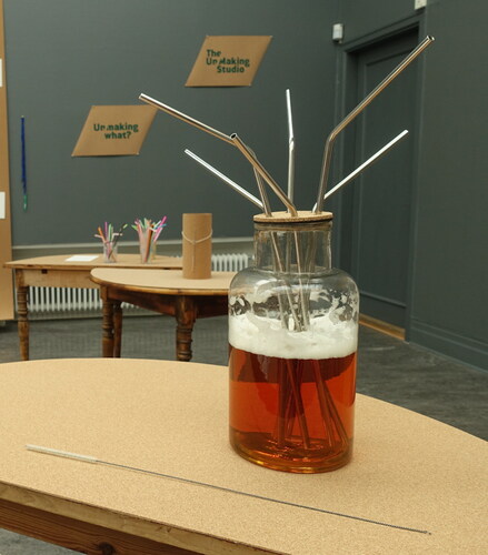 Figure 5 A communal drinking vessel made together with Petra Lilja. Un/Making the Plastic Straw, Ystad Art Museum, 2018. Photo: Kristina Lindström.