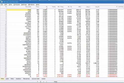 Figure 8. The SNC corpus keywords list.