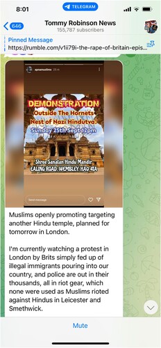 Figure 1. Telegram post by Tommy Robinson.