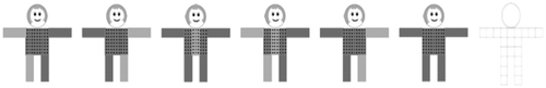 Figure 1. Item example: completed items consist of eight pieces (arms (2), legs (2), body (3) plus head).
