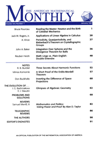 Cover image for The American Mathematical Monthly, Volume 104, Issue 1, 1997