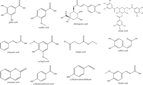 Figure 2. Molecular structure of phenolic compounds and nonvolatile compounds commonly found in cinnamon (the structures were illustrated by ChemDraw 15 software, Perkin Elmer, US).