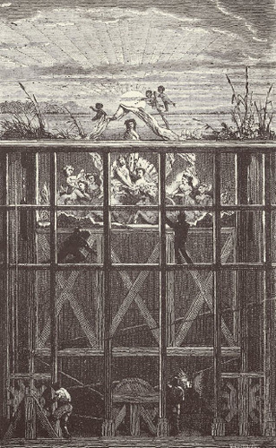 The operation of a bridge-trap raising a chorus of performers dressed as fairies and nymphs. (M.J. Moynet. 1874: 197)