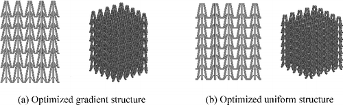 Figure 12. The geometry of optimised gradient model and original uniform model. (a) The optimised gradient model. (b) The optimised uniform model for comparison.