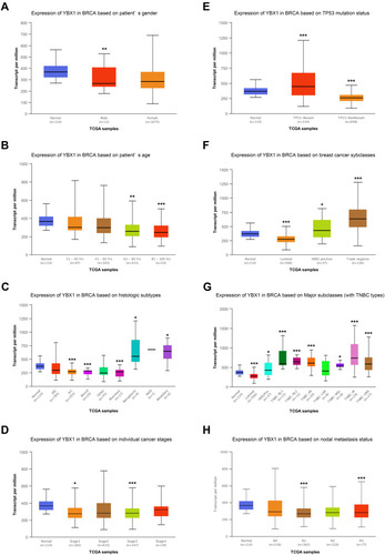 Figure 2 Subgroup analysis of YBX1 mRNA level in BRCA by UALCAN database.