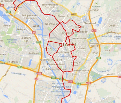Figure 6. Route undertaken in Utrecht.Source: Map Data@2014 Google.