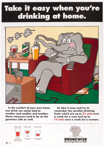 Figure 4. ‘Take it easy when you’re drinking at home’, HEA/Alcohol Concern, 1990. Image courtesy of the Science Museum Group. This image is released under a Creative Commons Attribution-NonCommercial-ShareAlike 4.0 Licence.