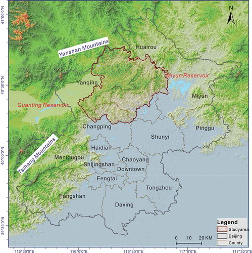 Figure 1. Schematic of the study area location, which encompasses a variety of land cover types including forest, bare shrubs, plantations, residential, and earthen and tarmac roads. For full color versions of the figures in this article, please see the online version.