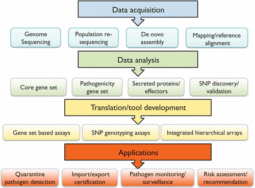 Fig. 1. Scheme for development of genomics resources to generate applications in forest pathogen detection and monitoring.