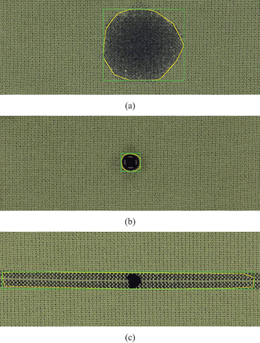 Figure 6. (a – c) fabric samples 1–3 with moisture distribution before the end of the process.