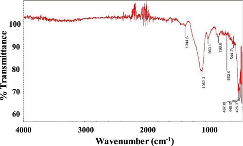 Figure 1. FT-IR spectrum of SiO2-NiO xerogel nanocomposite.