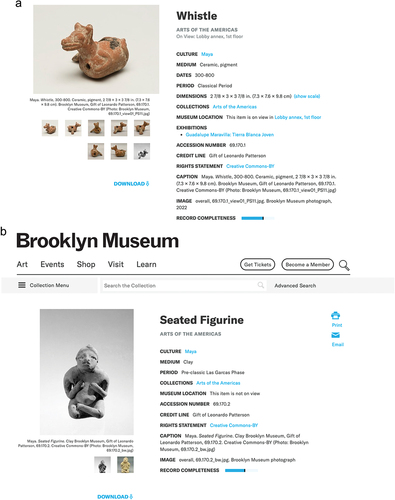 Figure 1. a and b: Patterson’s donations to the Brooklyn Museum. Screenshot of the museum’s digital catalogue taken by Yates, 7 July 2022.