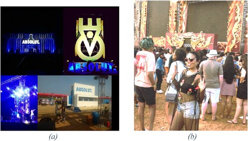 Figure 3. (a) and (b) Photos depicting how EDM festivities differ from Indian youth's idea of a religious experience due to the freedom to consume alcohol and dress without restrictions and rigidity.