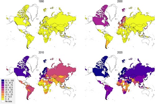 Figure 1. Changes in internet penetration rates over time (World Bank).Source: ITU World Telecommunication/ICT Indicators Database, World Bank.