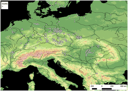 Figure 2. The distribution of Elatine triandra in central and the eastern part of Western Europe.