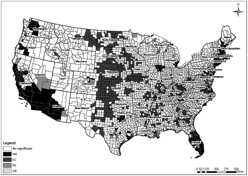 Figure 2. Local Moran’s I cluster map of the number of hotels