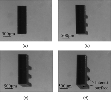 Figure 11 Enlarged images at different view states from (a) S1, (b) S2, (c) S3 to (d) S4. The two SOI on the object can be observed at the state S4.