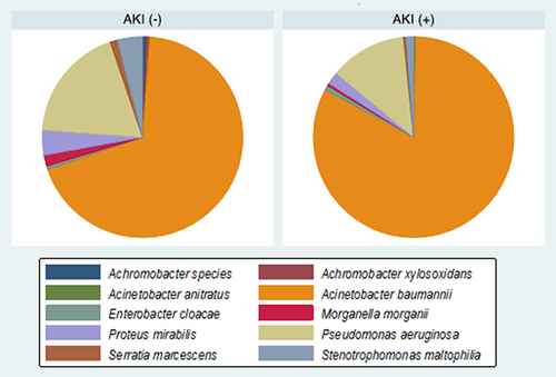 Figure 3 Pie chart showing isolated microorganisms based on AKI status.