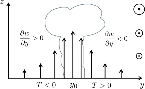 Fig. 1. A sketch of a convective cloud. The black arrows show the updraft.