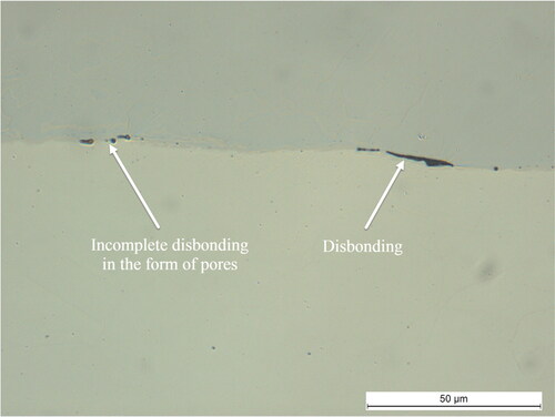 Figure 56. Deposition flaws at the interface.