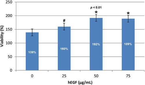 Figure 1 Percentage of NIH3T3 cell proliferation in hEGF dose variations (n = 3).