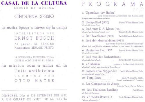 FIGURE 7 Program of Busch’s concert on 15 September 1937 in Barcelona (the author’s archive).