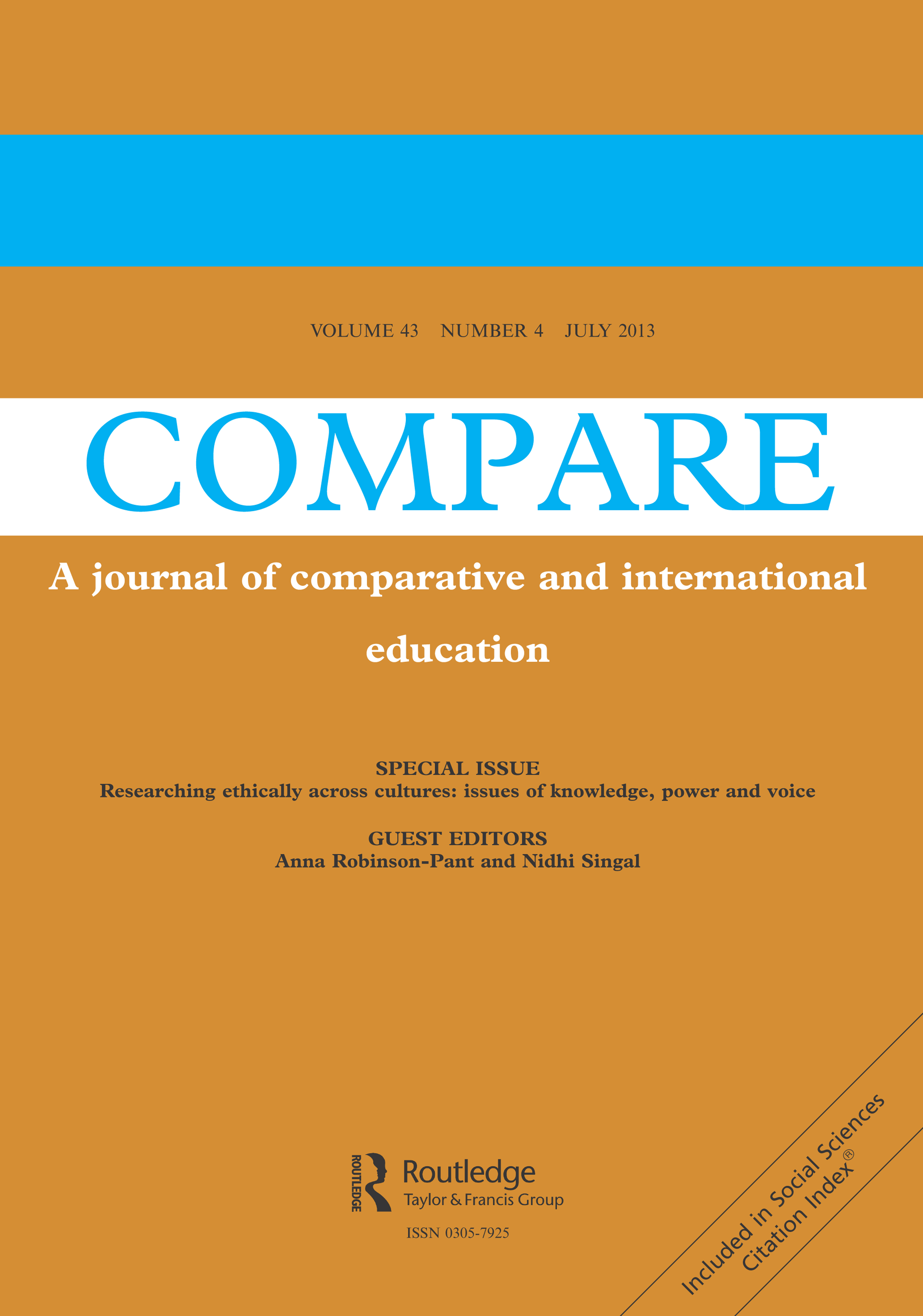 Cover image for Compare: A Journal of Comparative and International Education, Volume 43, Issue 4, 2013