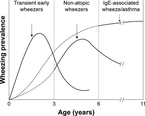 Figure 1 Proposed yearly peak prevalence of wheezing phenotypes in children.