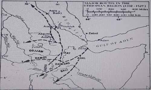 Figure 1. Trade routes of the Ethiopian region, 1332–1527 (Source, Taddesse Tamrat, 1972).