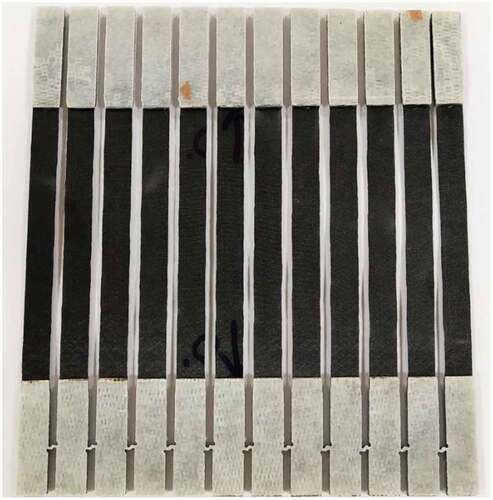 Figure 1. Quasi-isotropic Carbon/Epoxy laminates with end Glass/Epoxy end tabs.