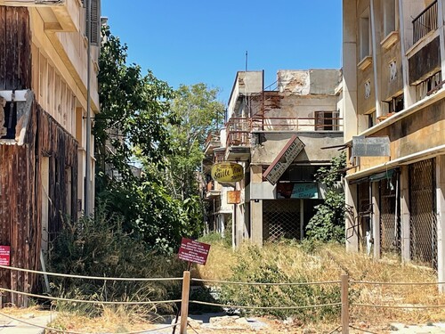 Figure 3. View of Famagusta enclave June 2022. Access is not permitted beyond the rope fences. Photo by Melita Couta.